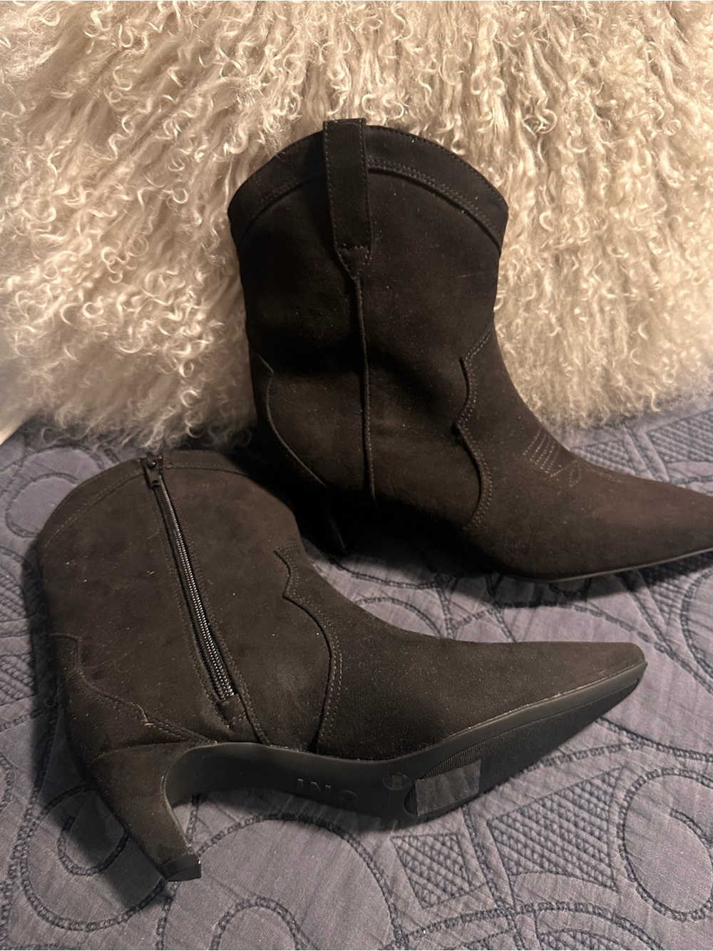 NEW—INC International Concepts Black Suede Pointed Western Ankle Boots
